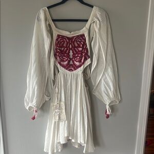 Free People White Cream Sundress with Bishop Sleeves
